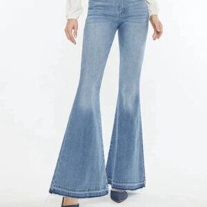 KANCAN Cinthia Ultra High Rise Medium Wash Denim Super Flare Jeans Sz 28 x 32